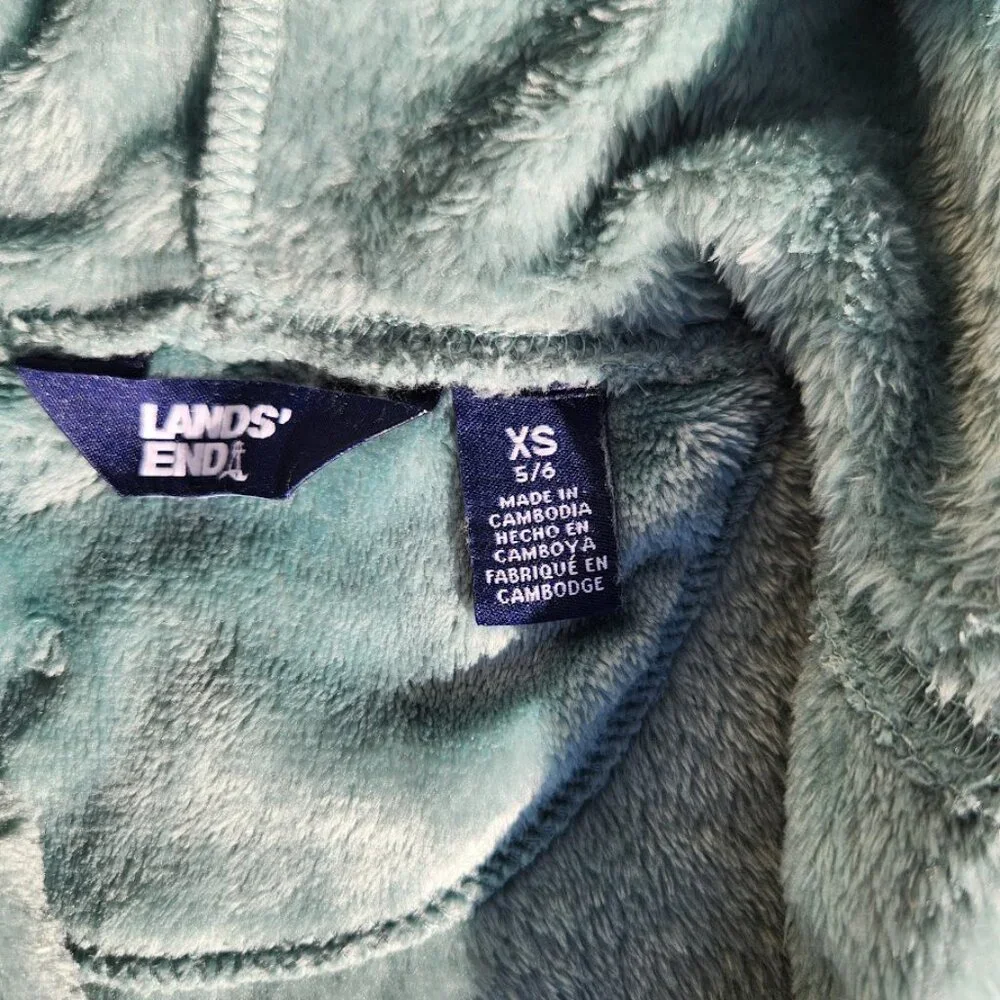Lands' End Kid's Boy's Plush Fleece Robe Pajamas PJs PJ Set Teal Green Size XS